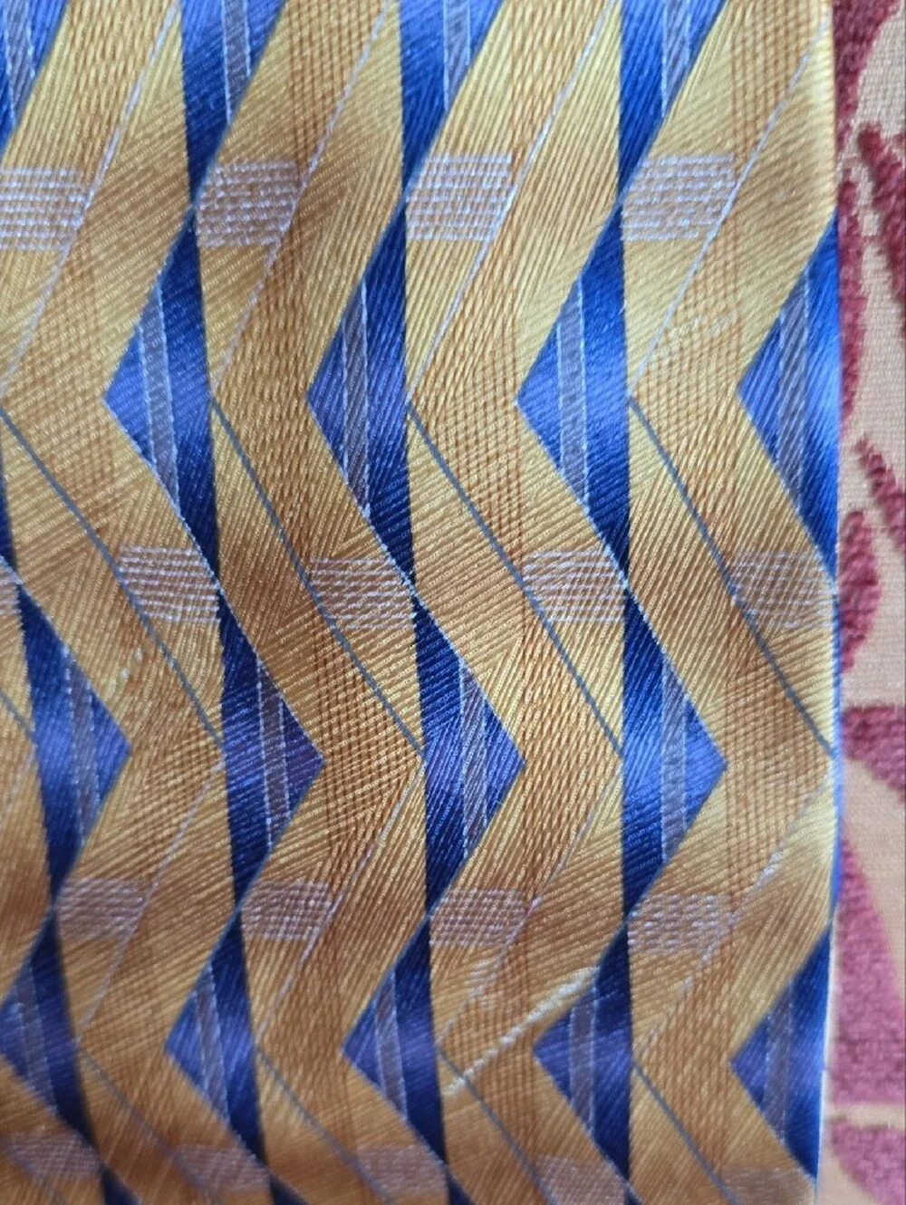 Classic Men's Blue and Gold Chevron Silk Tie